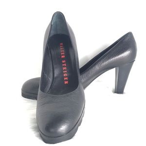 Walter Steiger Black Leather Heels Thick Tread